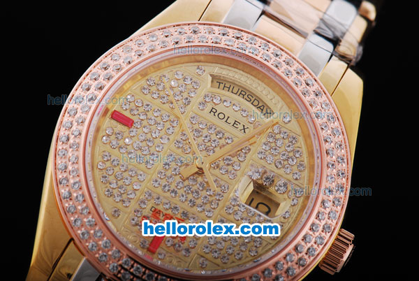 Rolex Day-Date Automatic Movement with Diamond Dial and Rose Gold Bezel with Diamond - Click Image to Close
